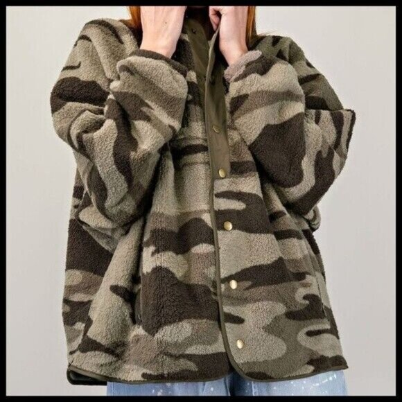 EASEL SUPER Soft & Cozy Camo Print Lined Fleece Jacket Snap Closure Side Pockets - Picture 11 of 15